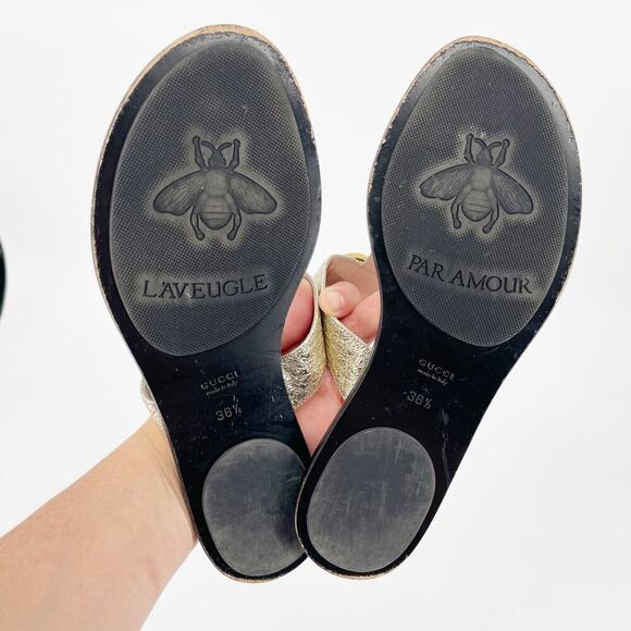 Gucci Gold Metallic Marmont GG Double G Thong Flip Flop Flat Sandal size EU 38.5 - Picture 9 of 9